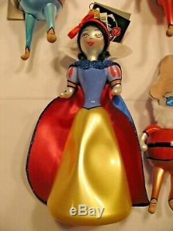 New De Carlini Snow White and the Seven Dwarves Glass Christmas Ornaments