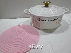 New Le Creuset Cast Iron Limited Edition Sakura Cherry Blossom 2.75qt & Trivet