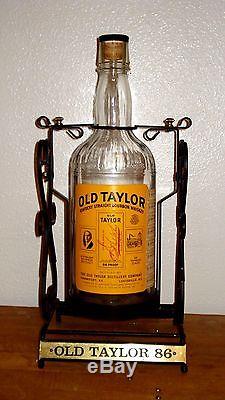Old Taylor 86 1 Gallon Whiskey Bottle Metal Pour Stand Rare Federal Law Forbids