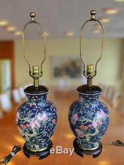 PAIR 1980's Frederick Cooper Table Lamps Pomegranate-Design Hand-Painted NICE