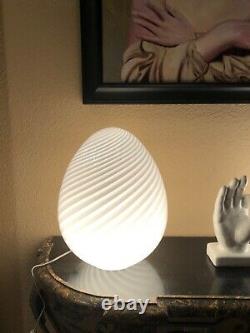 Pair Of Original Vintage MID Century Maestri Murano 17 White Swirl Egg Lamps