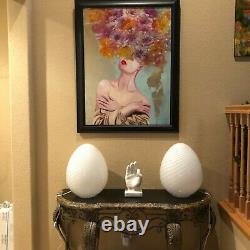 Pair Of Original Vintage MID Century Maestri Murano 17 White Swirl Egg Lamps