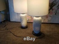 Pair Of Vintage Reticulated Blanc De Chine Porcelain Cherry Blossom Lamps