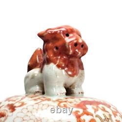 Pair of Large Chinese Porcelain Temple Ginger Jars Orange White China Rare
