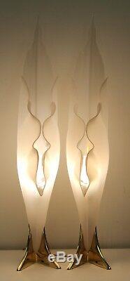 Pair of Signed Rougier Table Mid Century Modern Lamps, 1980s