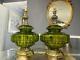 Pair Of Vintage Extra Large Green Glass & Brass Table Lamps