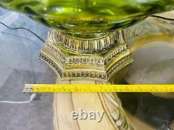 Pair of Vintage Extra Large Green Glass & Brass Table Lamps