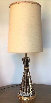Pair of Vintage Mid Century Deena China Black & 24K Gold Splatter Table Lamps