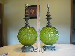 Pair of Vintage, Retro Hollywood Regency Table Lamps 3-way, green