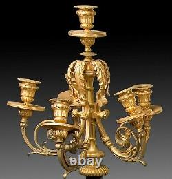 Pair of candelabra. Belgian bronze and marble. 19th century