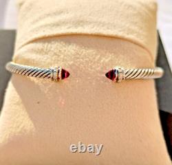 Pre-owed David Yurman S/S Cable Cuff with PINK Tourm & Diamonds, 4 mm MEDIUM