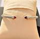 Pre-owed David Yurman S/s Cable Cuff With Pink Tourm & Diamonds, 4 Mm Medium