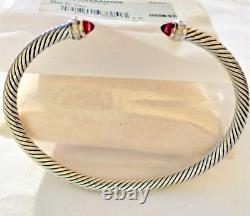 Pre-owed David Yurman S/S Cable Cuff with PINK Tourm & Diamonds, 4 mm MEDIUM