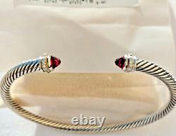 Pre-owed David Yurman S/S Cable Cuff with PINK Tourm & Diamonds, 4 mm MEDIUM