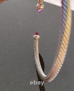 Pre-owed David Yurman S/S Cable Cuff with PINK Tourm & Diamonds, 4 mm MEDIUM