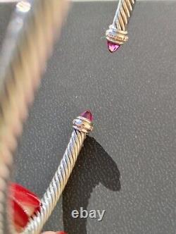 Pre-owed David Yurman S/S Cable Cuff with PINK Tourm & Diamonds, 4 mm MEDIUM