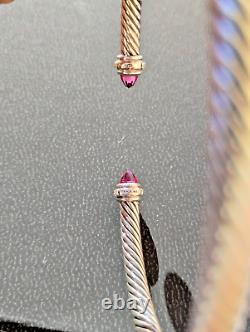 Pre-owed David Yurman S/S Cable Cuff with PINK Tourm & Diamonds, 4 mm MEDIUM