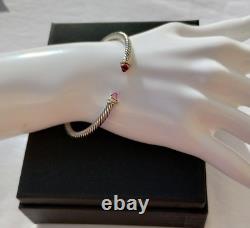 Pre-owed David Yurman S/S Cable Cuff with PINK Tourm & Diamonds, 4 mm MEDIUM