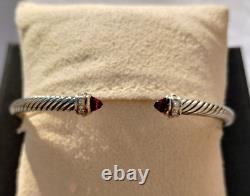 Pre-owed David Yurman S/S Cable Cuff with PINK Tourm & Diamonds, 4 mm MEDIUM