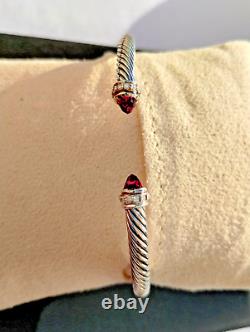 Pre-owed David Yurman S/S Cable Cuff with PINK Tourm & Diamonds, 4 mm MEDIUM