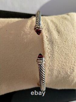 Pre-owed David Yurman S/S Cable Cuff with PINK Tourm & Diamonds, 4 mm MEDIUM