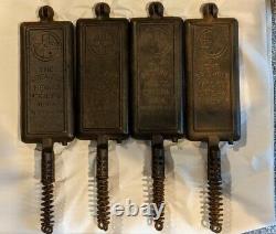 RARE! 4 pcs Griswold ERIE PA Cast Iron Hotel Waffle Iron For #12 #2608, #2609