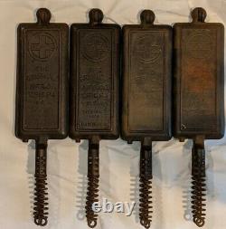 RARE! 4 pcs Griswold ERIE PA Cast Iron Hotel Waffle Iron For #12 #2608, #2609