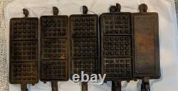 RARE! 4 pcs Griswold ERIE PA Cast Iron Hotel Waffle Iron For #12 #2608, #2609