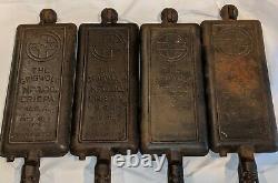 RARE! 4 pcs Griswold ERIE PA Cast Iron Hotel Waffle Iron For #12 #2608, #2609