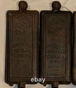RARE! 4 pcs Griswold ERIE PA Cast Iron Hotel Waffle Iron For #12 #2608, #2609