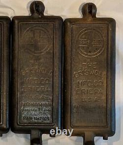 RARE! 4 pcs Griswold ERIE PA Cast Iron Hotel Waffle Iron For #12 #2608, #2609