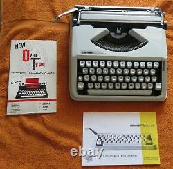 RARE Cursive Hermes Rocket Baby Typewriter with Case, Manual &Type Cleaner WORKS