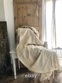 RARE French deadstock pure LINEN BOLT natural tone UPHOLSTERY c1900