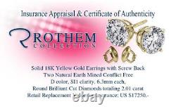 REAL 2 CT D SI1 Anniversary Diamond Stud Earrings 18K Yellow Gold Sale 03451300