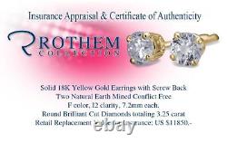 REAL 3.25 Carat Diamond Stud Earrings 18K Yellow Gold I2 F 19853373