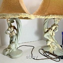 Rare Vintage Chalkware Lamp Mid Century Elf Pixie Mushroom Kitsch 50s Large