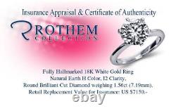 Real 1.56 CT H I2 Solitaire Diamond Engagement Ring 18K White Gold 52669233