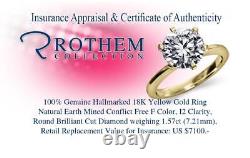 Real 1.57 Carat Solitaire Diamond Engagement Ring 18K Yellow Gold I2 54696229