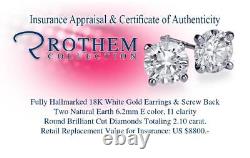 Real 2.10 Carat Diamond Earrings Studs White Gold 18K I1 E Real 54363348