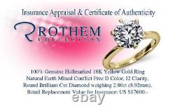 Real 2.80 Carat Solitaire Diamond Engagement Ring 18K Yellow Gold I2 54603229