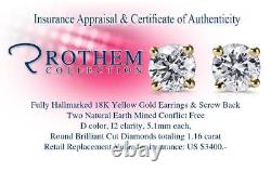 Real 5.1 mm One 1 CT D I2 Diamond Stud Earrings Sale 18K Yellow Gold 34154482