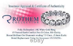Real 7.50 CT D SI1 Anniversary Diamond Eternity Ring 18K White Gold Band 634