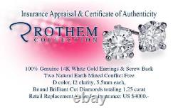 Real Diamond Stud Earrings 1.25 CT Real Studs Women 14K White Gold I2 53785323