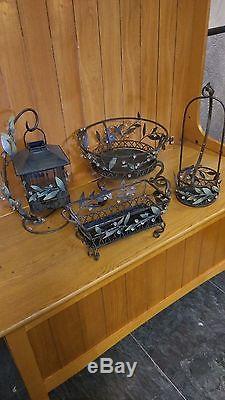 Retired Partylite lot 4 peice Garden Lites 3 wick holder, lantern, brick tray