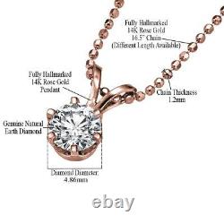 Rose Gold Solitaire Diamond Pendant Necklace 0.55 Carat 14K I1 H 54024279