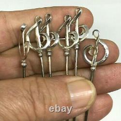 SIX Antique Hat Pin Sterling Swirling Treble Notes. Charles Horner Collectible