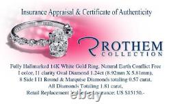 Sale 1.81 CT Oval Cut Diamond Ring I I1 14K White Gold 53454671