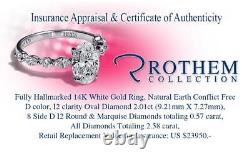Sale 2.58 CT Oval Cut Diamond Ring D I2 14K White Gold 50970671