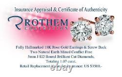 Sale Real Diamond Stud Earrings 1.07 Karat Rose Gold SI2 53806355
