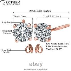 Sale Real Diamond Stud Earrings 3.50 Karat Rose Gold SI1 53916355